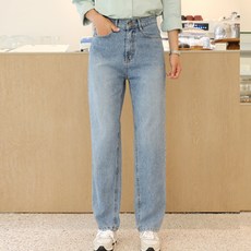 빼빼 여성용 하이웨스트 워싱 일자 데님 팬츠