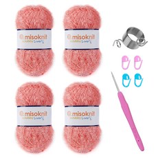 미소털실 수세미실 4p + 크로셰바늘 랜덤발송 + 단수핀 랜덤발송 4p + 뜨개반지링 세트, 12 살몬(수세미실), 1개