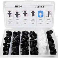 ABC Parts 車用塑膠扣件套組 (4款x20入 + 2款x10入), 1組, 混色