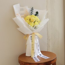 아스파시아 로즈 모먼트 프리저브드 꽃다발 Medium + 전구 + 메세지리본 세트, 옐로우(꽃다발), 1세트