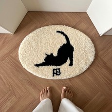 피어니스트 고양이 침실 욕실 미니 발매트, 화이트 타원
