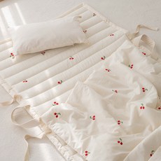uterus 刺繡午睡薄棉被 + 床墊 + 枕頭套組 分離式, 櫻桃