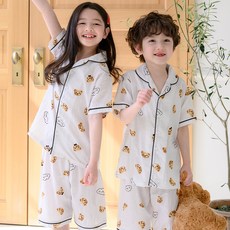 bonumam 兒童款人造絲短袖睡衣上下套裝