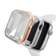 Luarmo Apple Watch TPU全包覆錶殼 2件組, 玫瑰金+透明