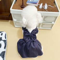 요런개 반려동물 체크무늬 민소매 원피스, 네이비, 1개