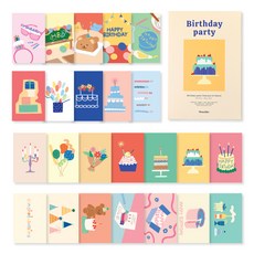 Monolike 生日派對明信片 24款套組, 混合色, 1套