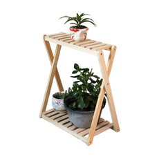 原木折疊式花盆整理架 YT_RA1409, 米色, 2層