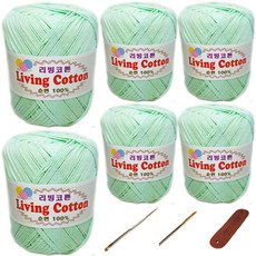 행복뜨기 리빙코튼 뜨개실 6볼 + 3~5호 + 돗바늘 + 라벨 세트, 베이비민트, 1세트