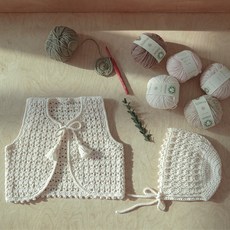 胎教工具組 DIY 鉤針套組 嬰兒背心 + 嬰兒帽編織套組, 象牙白, 1套