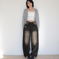 수비진 여성용 롱/숏 기장 빈티지 데미지 와이드 데님팬츠 SP