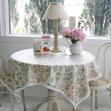 ANDCOTTON 亞麻巴比倫玫瑰蕾絲防水桌巾, 正方形4人座(130 x 130 cm), 粉紅色