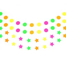 PARTYSHOW 螢光派對拉旗 圓形 + 星星套組, 混合色, 2套