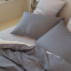 바자르 리버시블 코튼 순면 베개커버 + 솜, 그레이, 1개
