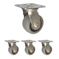 MASTER.S 不鏽鋼重型橡膠滑輪 DS 3340 MRP-S 4 扁平輪 固定式 灰色, 4個