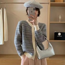 루나걸 여성용 로우즈 브이넥 니트 가디건