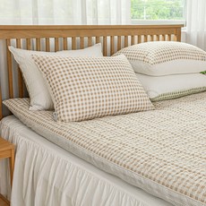 ATO&ALO 格紋泡泡紗床包, 麥片