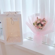 LOVELY FARM LED 春季天使花束 + 提袋 + 燈飾組, 1個, 粉紅花漾基本款
