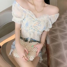 MarketA 女款蕾絲抓皺露肩上衣