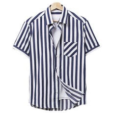 HOTCODE 男款粗條紋短袖襯衫 海軍藍