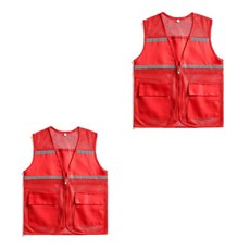 패션공감 반사판 작업 심플 메쉬 조끼, 레드, 2개