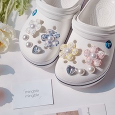 Minble 粗花呢珍珠花心飾品珍珠花呢珍珠花 4p + 珍珠零件 4p + 心飾品零件 2p 套組