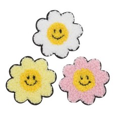 微笑花朵絨毛熨燙布貼, 白色, 黃色, 粉色, 1組