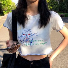 묘먀미 여성용 스트릿걸 프린팅 프릴 크롭티 MMM306