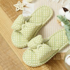 EVER HOUSE 蝴蝶結圓點絎縫三層室內拖鞋, 綠色, 1個