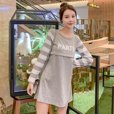 孕婦PARTY字樣條紋長袖上衣