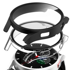 GOOSPERY Galaxy Watch 相容 全覆蓋 鋼化玻璃 保護殼, 黑色 + 透明, 2個