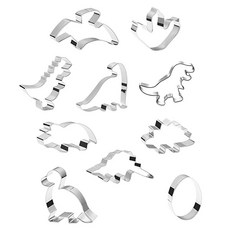 E-Home Baking 不鏽鋼恐龍餅乾模具 10件組 含恐龍蛋, 單一顏色, 1套