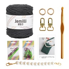 yarna 제밀리 멜로우 휴대폰백 뜨개질 DIY 패키지, 16 차콜, 1세트