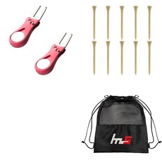 NAYASTYLE 高爾夫果嶺叉修補器 2入 + 木製高爾夫長球釘 10入 + 收納袋套組 GFYP-38-3 + 182-4PU, 混合色