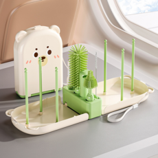 와썹 주방 식기 젖병 건조대 세트, 그린, 건조대 + 세척솔
