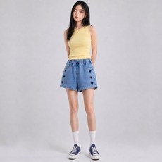 UNICURVE 青少年愛心刺繡牛仔鬆緊短褲 OBL260043BTS
