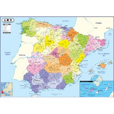 地圖.com 行政區劃覆膜西班牙地圖 110 x 78 cm + 世界地圖萬國旗套組, 1套