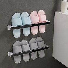 주앤지 무타공 접착식 수건 타올 슬리퍼 실내화 걸이 대형 46.3cm, 블랙, 2개
