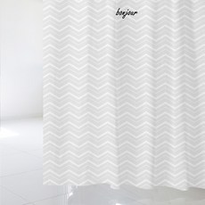 北歐風印花浴簾 sc601 S號 1520*1880+不鏽鋼掛鉤 12入+白色窗簾桿全套, 混色系, 1套