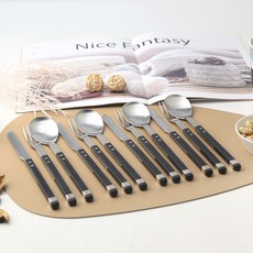 Bogen Square Solen 西餐餐具 3件組 x 4入套組, 黑色, 1套, 餐刀 4入 + 餐叉 4入 + 餐匙 4入