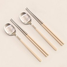 퀴진드마망 순수 2인 수저 세트, 크림화이트, 숟가락(2p) + 젓가락(2p), 1세트