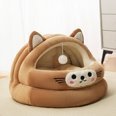 순잠 반려동물 안락 야옹 하우스 둥지형 숨숨집, 브라운, 1개