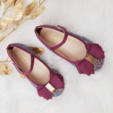 FROMBEBE 女童蝴蝶結造型金蔥瑪麗珍鞋