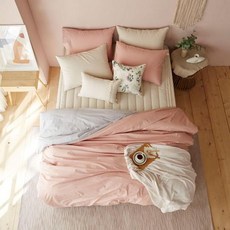 Buybeam 清爽 Mellow 60支水洗雙面被套, 煙燻粉 + 灰色