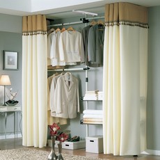 가화홈시스 고급 3단 선반형 드레스룸 행거 LB3320SD_A, 아이보리(기둥, 가로봉), 블랙(부품, 선반), 브라운(A형 커튼)