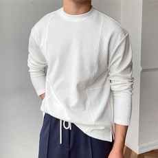 男士時尚潮流素色羅紋針織衫