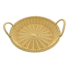 扁型圓形圓桌藤編籃 B_RD_16, 棕色, 1個