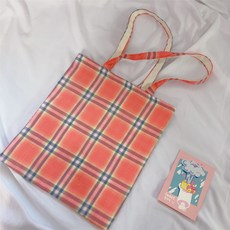 링고하우스 격자무늬 면 노트북 학생 숄더백