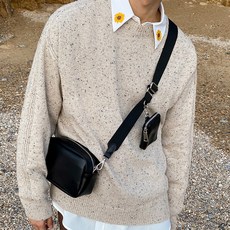 PEONIST 男士單肩斜背流浪包, 黑色