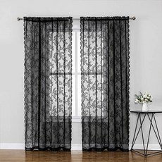 Maket Gamseong 黑色波浪蕾絲窗簾 2件, 單一顏色