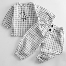 JOY MULTI 孩童鴨子印花泡泡紗長袖T恤+長褲